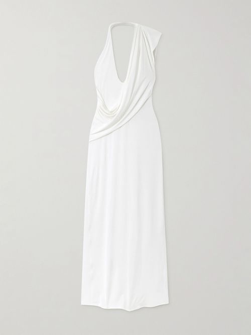 Magda Butrym | Asymmetric Draped Jersey Gown - White | Realry