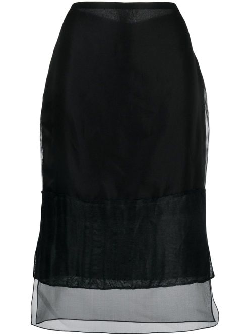 Layered semi-sheer silk skirt - Black
