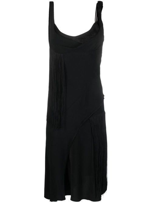 Asymmetric fringed slip dress - Black