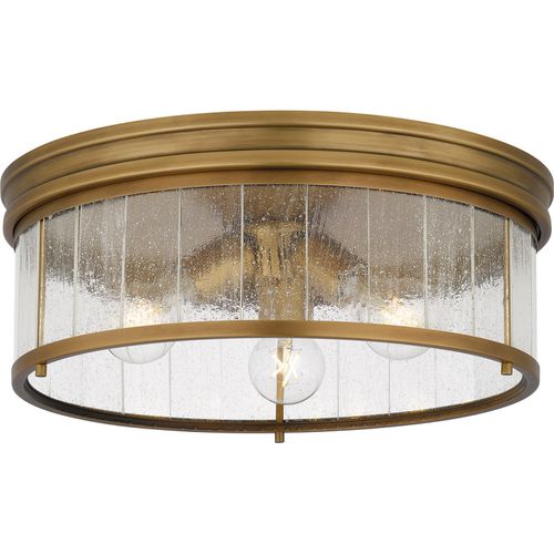Weathered Brass Three Light Flush Mount from the Quoizel Flush Mount Collection