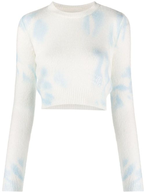 Tie-dye knitted crop top - White