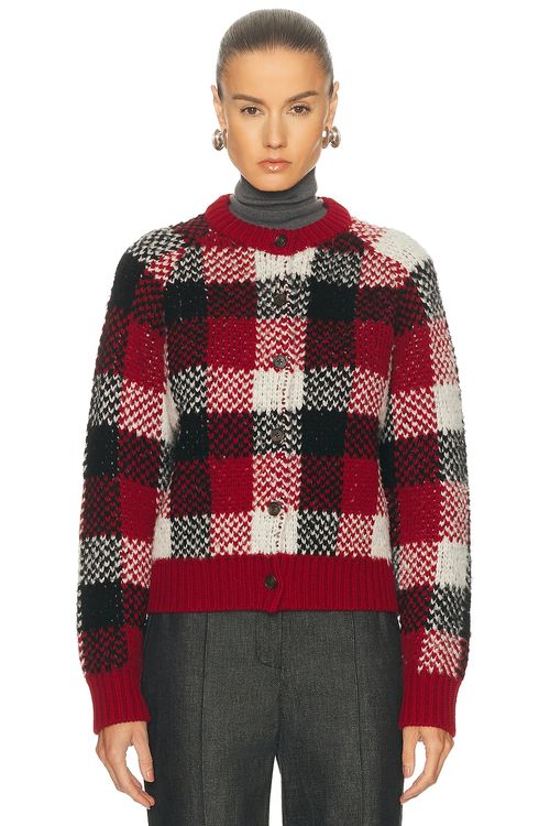 Guest In Residence Buffalo Plaid Cardigan in Ruby Combo - Multi. XS also in L, M