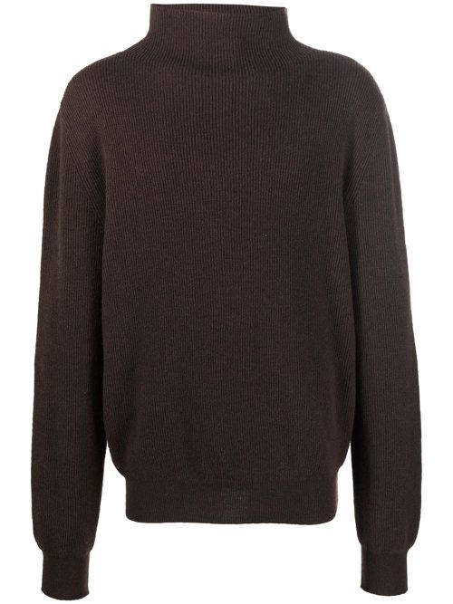 Ribbed roll neck cashmere jumper - Brown
