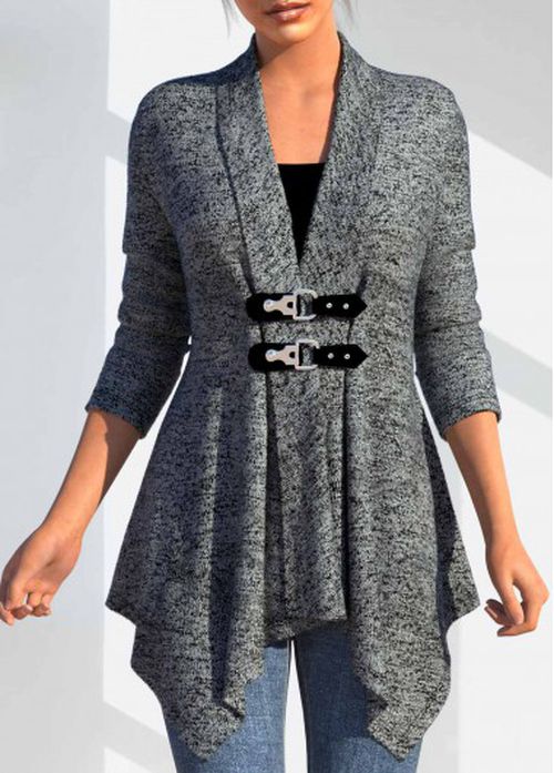 Modlily Dark Grey Button Long Sleeve Turn Down Collar Coat
