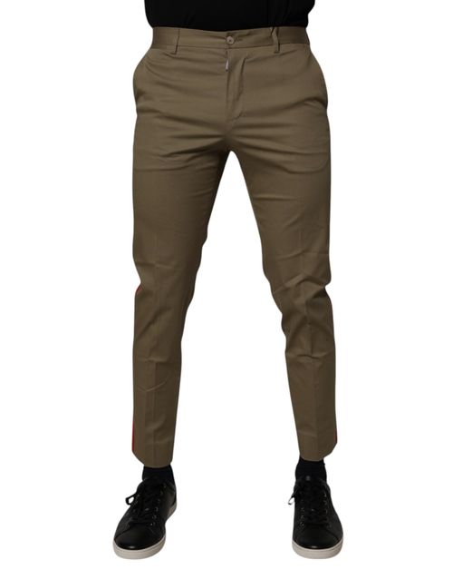 Cotton-Elastane Tapered Trousers — Brown