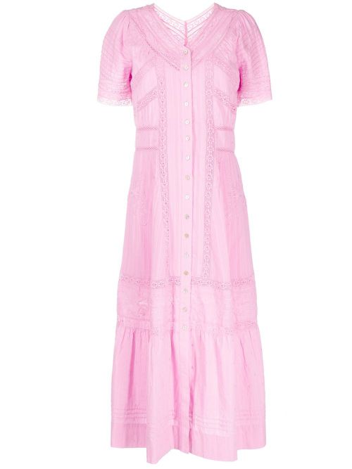 Embroidery-detail ruffled midi dress - Pink