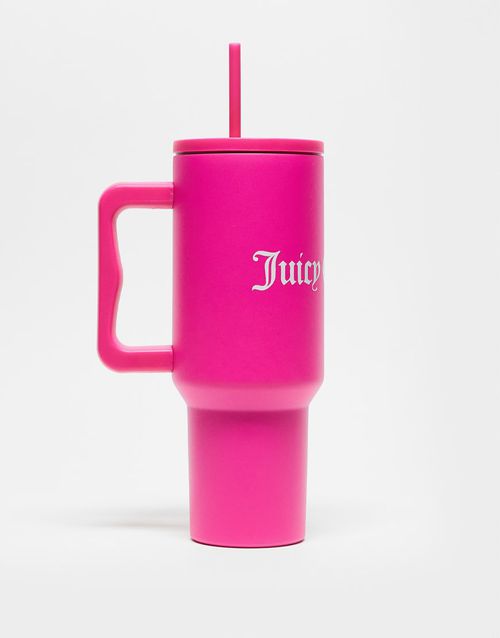 Juicy Couture logo stainless steel straw water bottle in pink