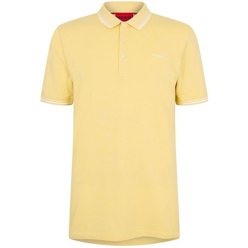 Hugo Mens Collared Neck Button Placket Polo Shirt in Medium Yellow - Sma