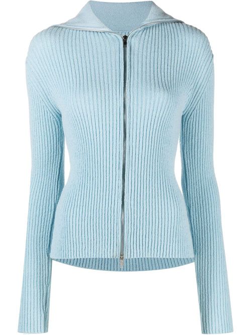 Rib-knit zipped cardigan - Blue