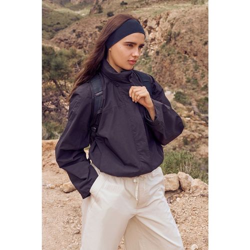 DSGN Studio Womens Funnel Neck Hooded Waterproof Windbreaker - Black Nylon