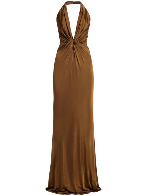 Knot-detail evening dress - Brown