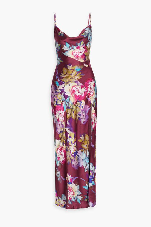 Ariel floral-print draped silk-satin gown