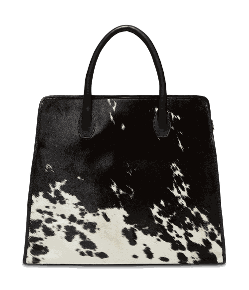 Carla Black White Pony/Blk Cow Wash Tote Bag