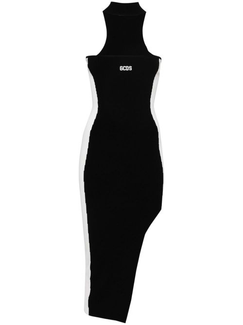 Logo-embroidered ribbed dress - Black
