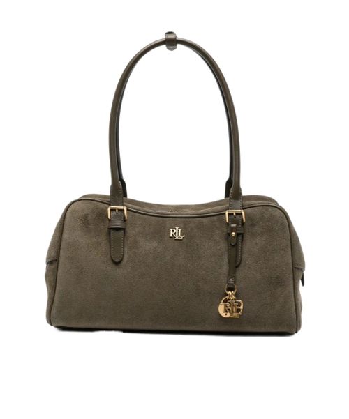 Logo-plaque suede shoulder bag