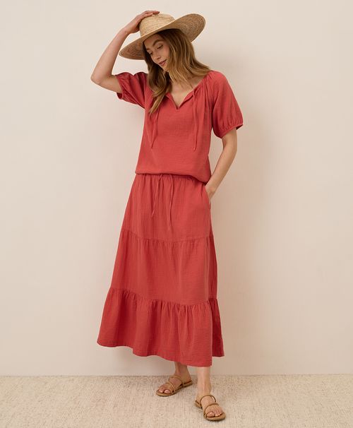 Women's Kumquat Coastal Double Gauze Tiered Maxi Skirt