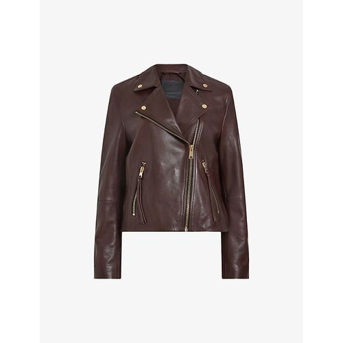 Womens Oxblood Red Dalby Regular-fit Cropped Leather Biker Jacket