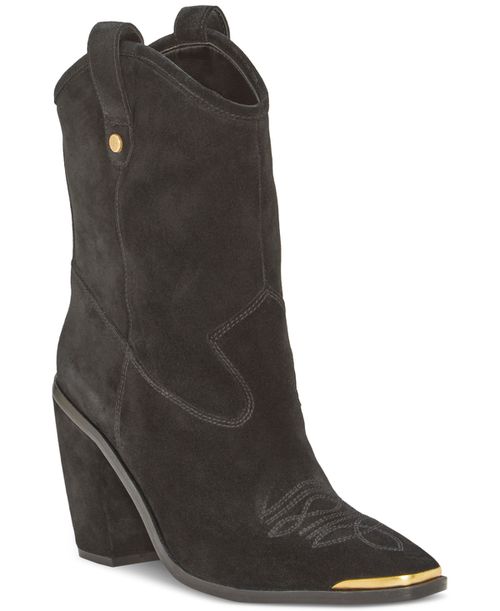 Women's Abel Cap-Toe Western Booties - Black Suede