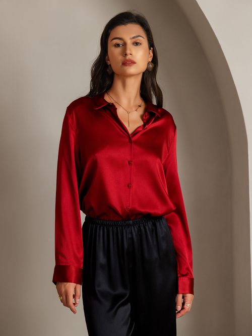 19Momme Silk Long Sleeve Lapel Collar Women's Shirt