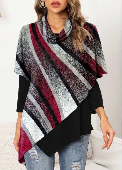 Modlily Geometric Print Asymmetric Hem 3/4 Sleeve Sweatshirt