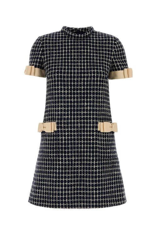Embroidered Tweed Dress — Black