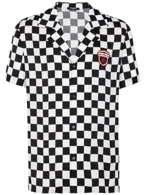 Racing checked satin shirt - White