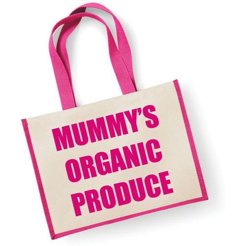 Large Jute Bag Mummy's Organic Produce Pink Bag