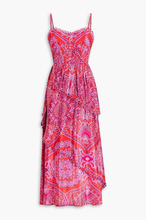 Loopy paisley-print crepe de chine midi dress - Red - XL