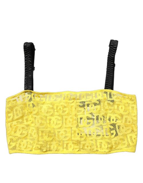 Embroidered Logo Crepe Chiffon Bralette Top — Yellow