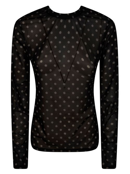 Women's Long-Sleeve Fine Gauge T-Shirt with Polka Dot Print