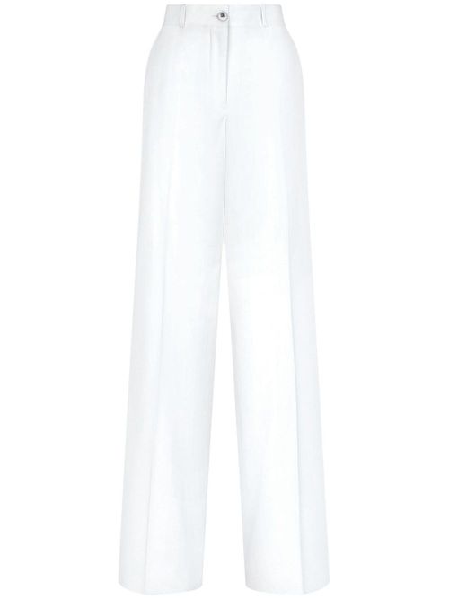 High-waisted cotton-blend pallazo pants - White