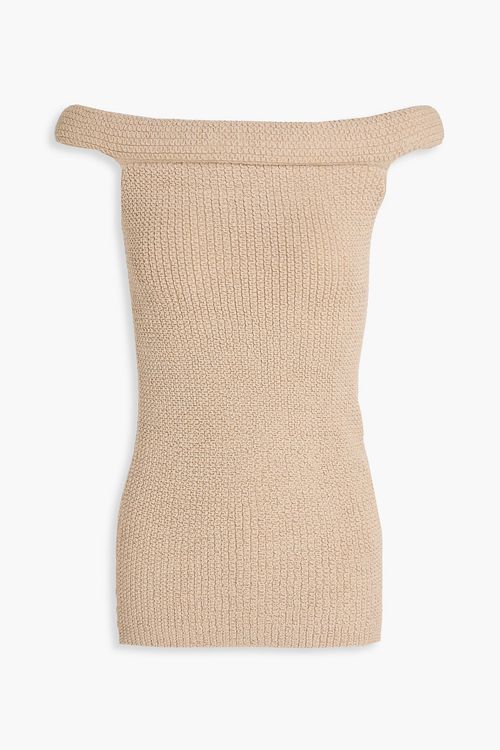 Off-the-shoulder metallic stretch-knit top - Neutral - L