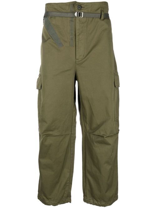 Belted tapered-leg cargo trousers - Green