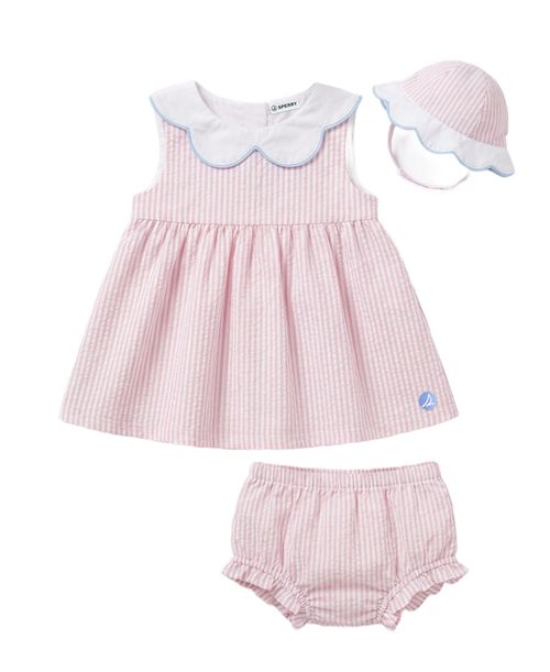 Baby Girls' Striped Dress, Bloomers and Hat, 3-Piece Set - PINK