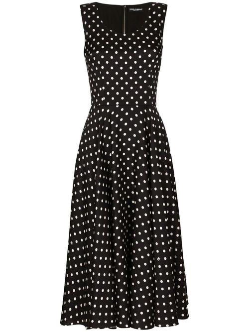Polka-dot midi dress - Black