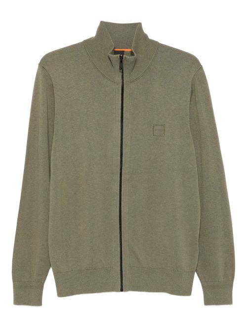 Zip-neck embroidered square detail cardigan - Green