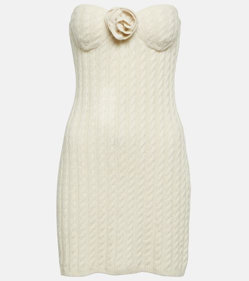 Floral-appliqué strapless minidress