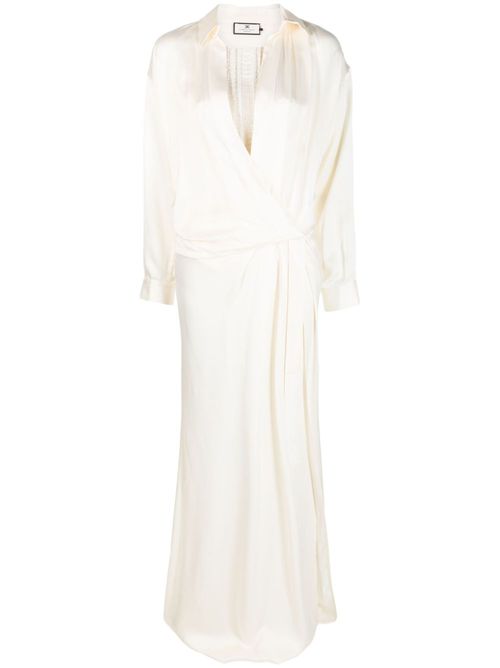 Embroidered-bodysuit silk wrap gown - Neutrals