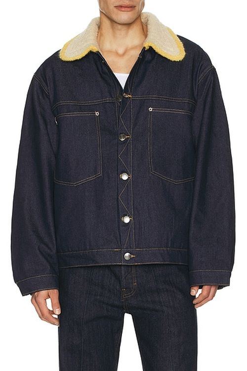 Charles Jeffrey LOVERBOY Denim Jacket With Knitted Collar in Indigo Denim - Blue. XL/1X also in