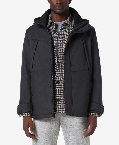 Men's Tompkins Micro-Houndstooth Fleece-Lined Soft Shell Hooded Parka - Black