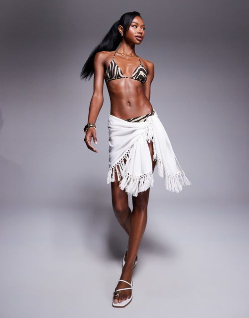 ASOS DESIGN beach sarong with fringe in white