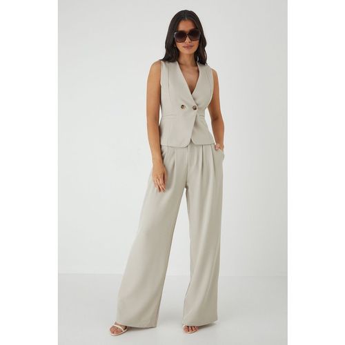 MissPap Womens Tailored Wide Leg Pleat Detail Trousers - Beige - Size 8 UK