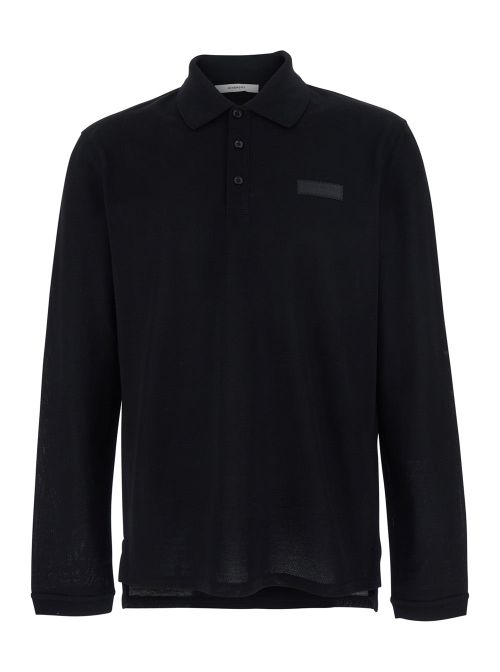 Long-Sleeve Cotton Polo Shirt — Black