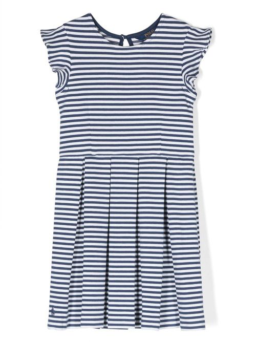 Horizontal-stripe pleated dress - White