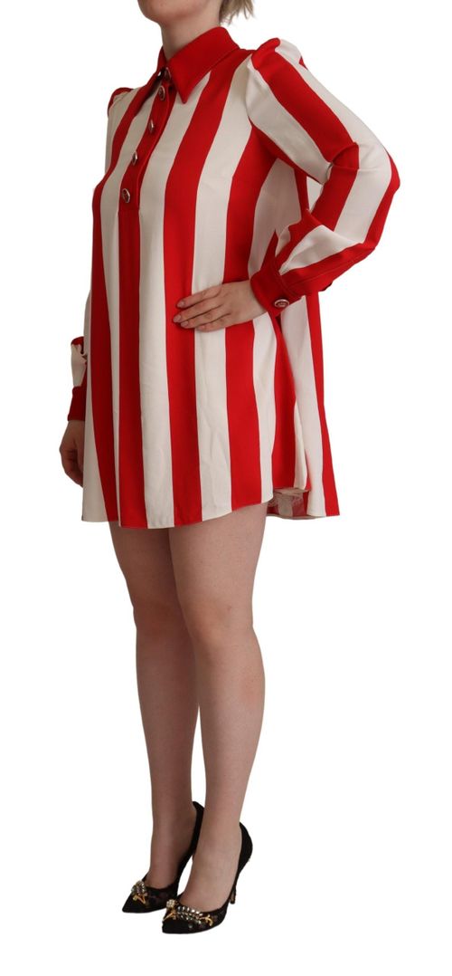 Striped Viscose Shirt Dress — Red