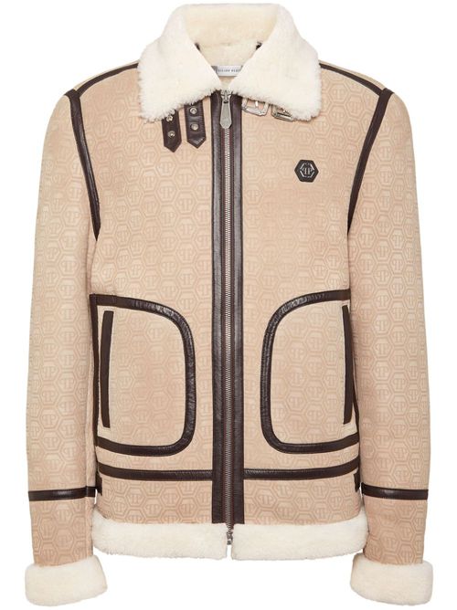Monogram shearling jacket - Neutrals