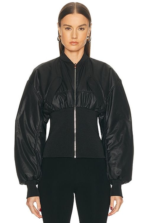 Atlein Ribbed Waist Bomber Jacket in Black - Black. L also in