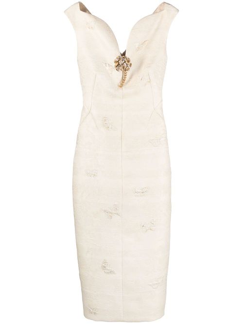 Jacquard-pattern midi dress - Neutrals
