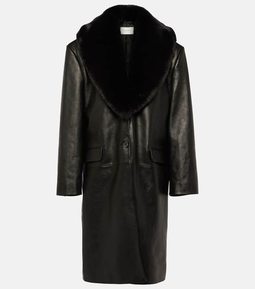 Faux fur-trimmed leather coat