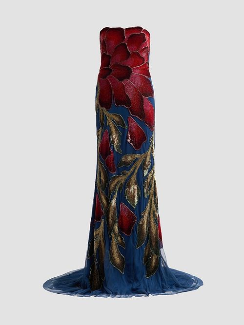 Women's Marie Strapless Beaded Floral Gown - Shadow Petal